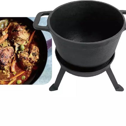 Kinghoff KH1733 Gietijzeren Campingpan Set - 3-in-1 - 8 Liter - Geschikt voor Vuur, Kookplaat & Oven - Incl. Grilldeksel & Onderstel - Camping - Kamperen