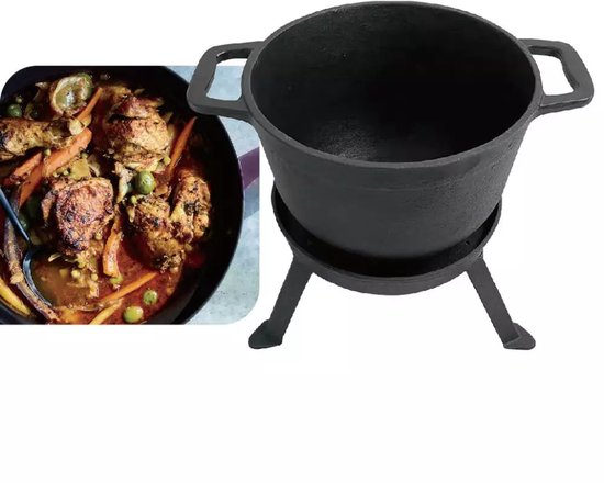 Kinghoff KH1733 Cast Iron Camping Pot Set - 3-in-1 - 8 Liters - Suitable for Fire, Stovetop & Oven - Incl. Grill Lid & Stand - Camping