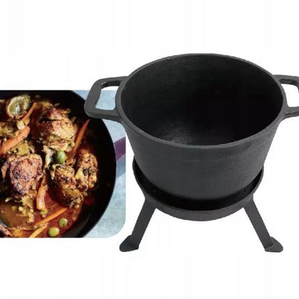 Kinghoff KH1733 Gietijzeren Campingpan Set - 3-in-1 - 8 Liter - Geschikt voor Vuur, Kookplaat & Oven - Incl. Grilldeksel & Onderstel - Camping - Kamperen