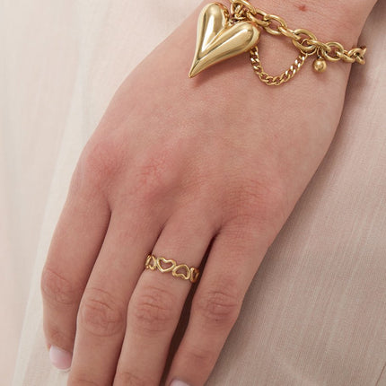 "Love All Over" Zilveren Hartjes Ring - Stainless Steel - One Size - Romantisch Sieraad - 1.20g - Perfect Cadeau