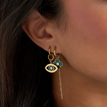 Set van 2 Oorbellen Eye Design - Goudkleurig met Roze Enamel & Zilver Strass Steentjes - 1,8 x 3,0 cm