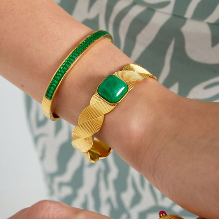 Bohemian Armband – Goudkleurig Stainless Steel met Groene Steen – Stoere Unisex Sieraad