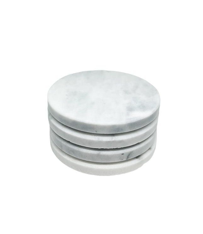 Set van 4x ronde onderzetters voor glazen D10 cm wit Marmer
