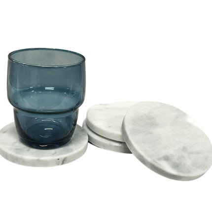 Set van 4x ronde onderzetters voor glazen D10 cm wit Marmer