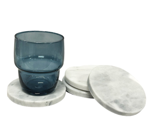 Set van 4x ronde onderzetters voor glazen D10 cm wit Marmer