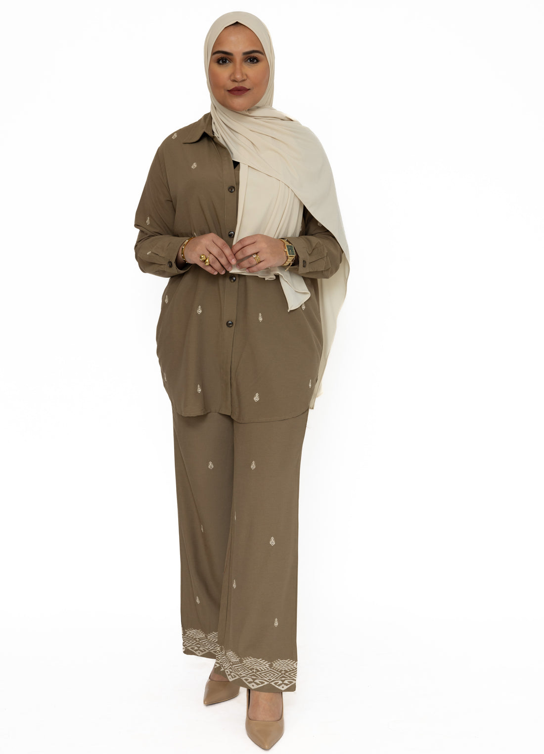 Orient twinset dames – in zwart, khaki of terracotta, maat S/M of L/XL – foto 3
