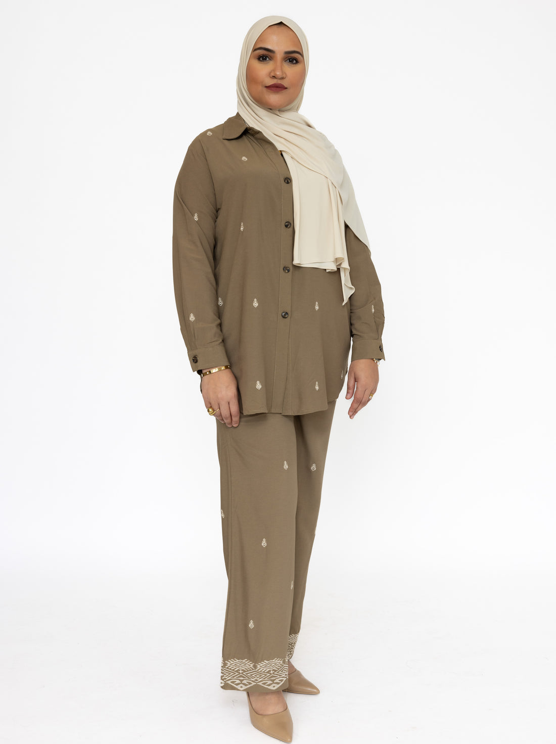 Orient twinset dames – in zwart, khaki of terracotta, maat S/M of L/XL – foto 6