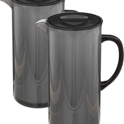 5Five Sapkan/schenkkan karaf - Set van 2x stuks - zwart - met deksel - 1950 ml - kunststof - Limonade/water