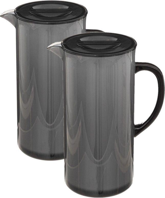 5Five Sapkan/schenkkan karaf - Set van 3x stuks - zwart - met deksel - 1950 ml - kunststof - Limonade/water