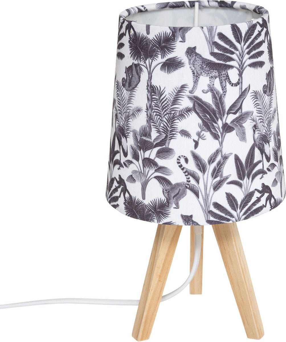 Lampe Jungle Schwarz Weißes Holz-Dreibein