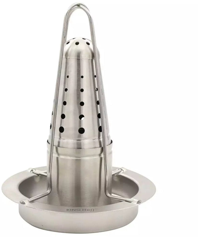 Kinghoff KH1880 - Kippenbraadrek Standaard van RVS - Grillstandaard met Kruidenhouder - Geschikt voor Oven, BBQ en Kampvuur - Ø18 cm, Hoogte 23 cm - Kiprooster - Kippenrooster