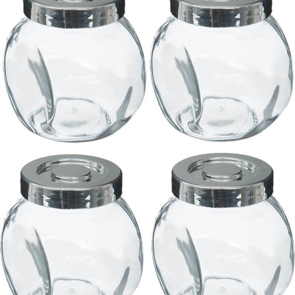 5Five Kruidenpotten set - 4x stuks van 200 ml - glas - met rvs deksel - luchtdicht - keuken kruidenrek