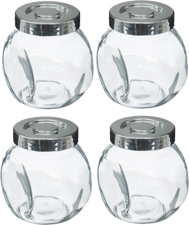5Five Kruidenpotten set - 4x stuks van 200 ml - glas - met rvs deksel - luchtdicht - keuken kruidenrek