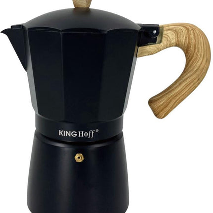 Kinghoff Aluminium Espressomaker KH-1886 – 6 Kopjes – Zwart Met Houten Handvat – Geschikt voor Inductie - 300ml - Percolator
