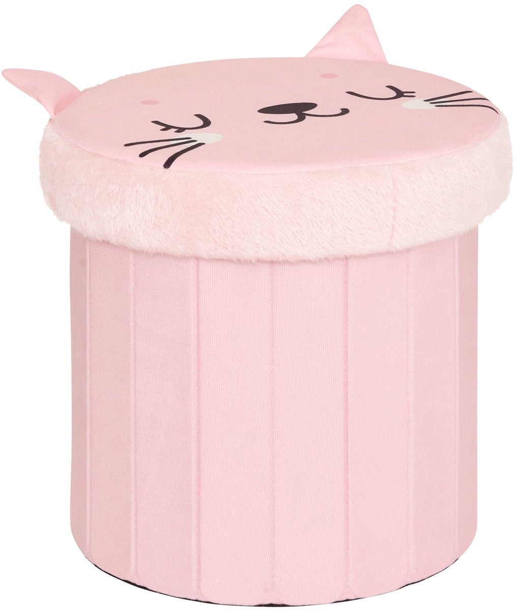 Atmosphera opbergpoef Kat – opvouwbare roze poef, Ø 30 x 38 cm