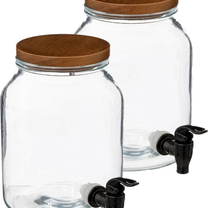 5Five Drank dispenser/limonadetap - 2x - 3 liter - glas - met kunststof kraantje
