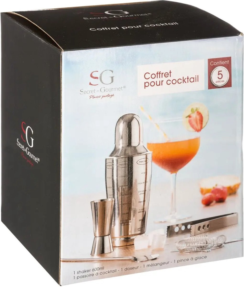 Cocktail shaker 600 ml stainless steel 5-piece set