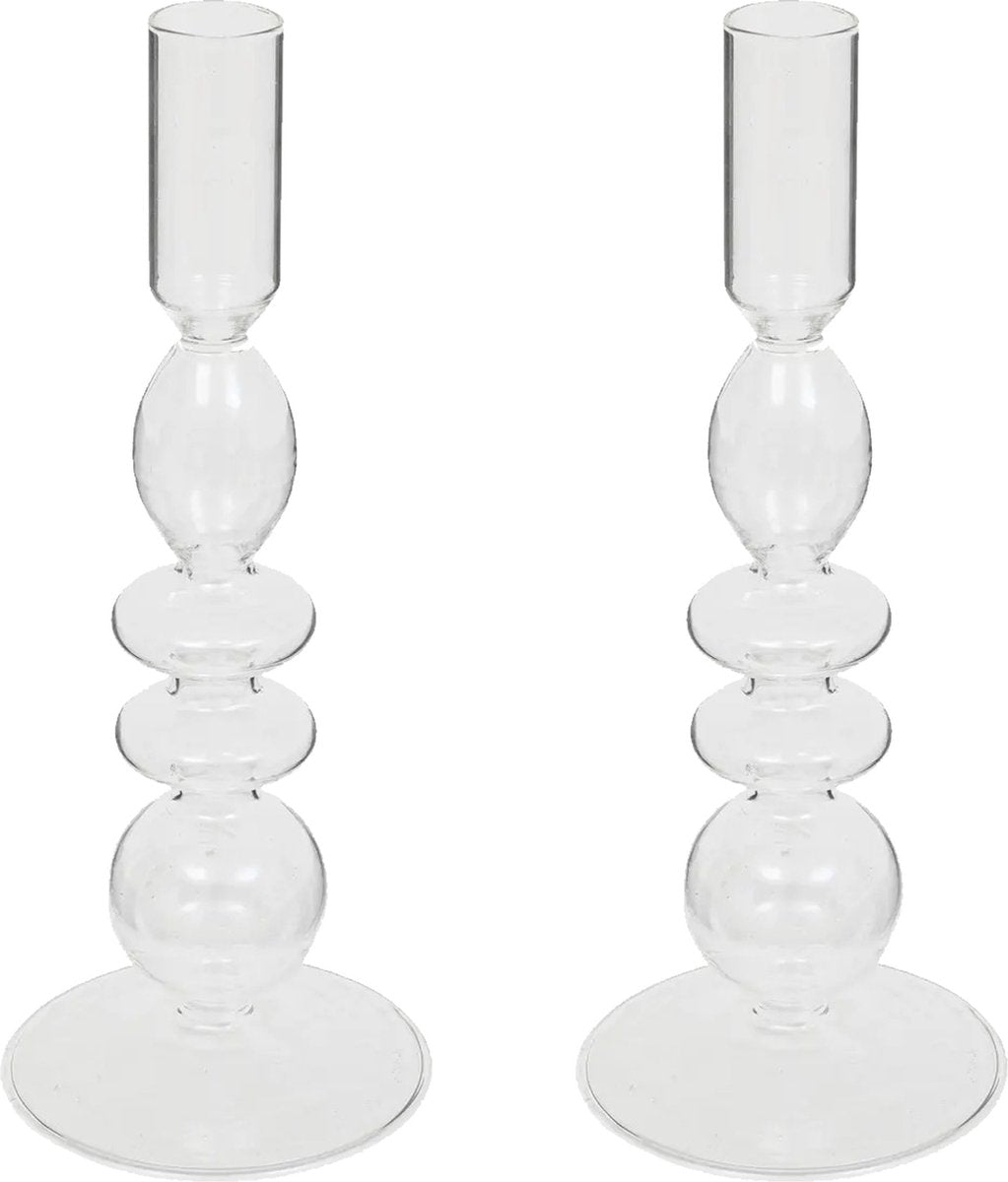 Atmosphera Kerzenständer Murano - 2er-Set - Glas - Stabkerzen - transparent - D9 x H22 cm