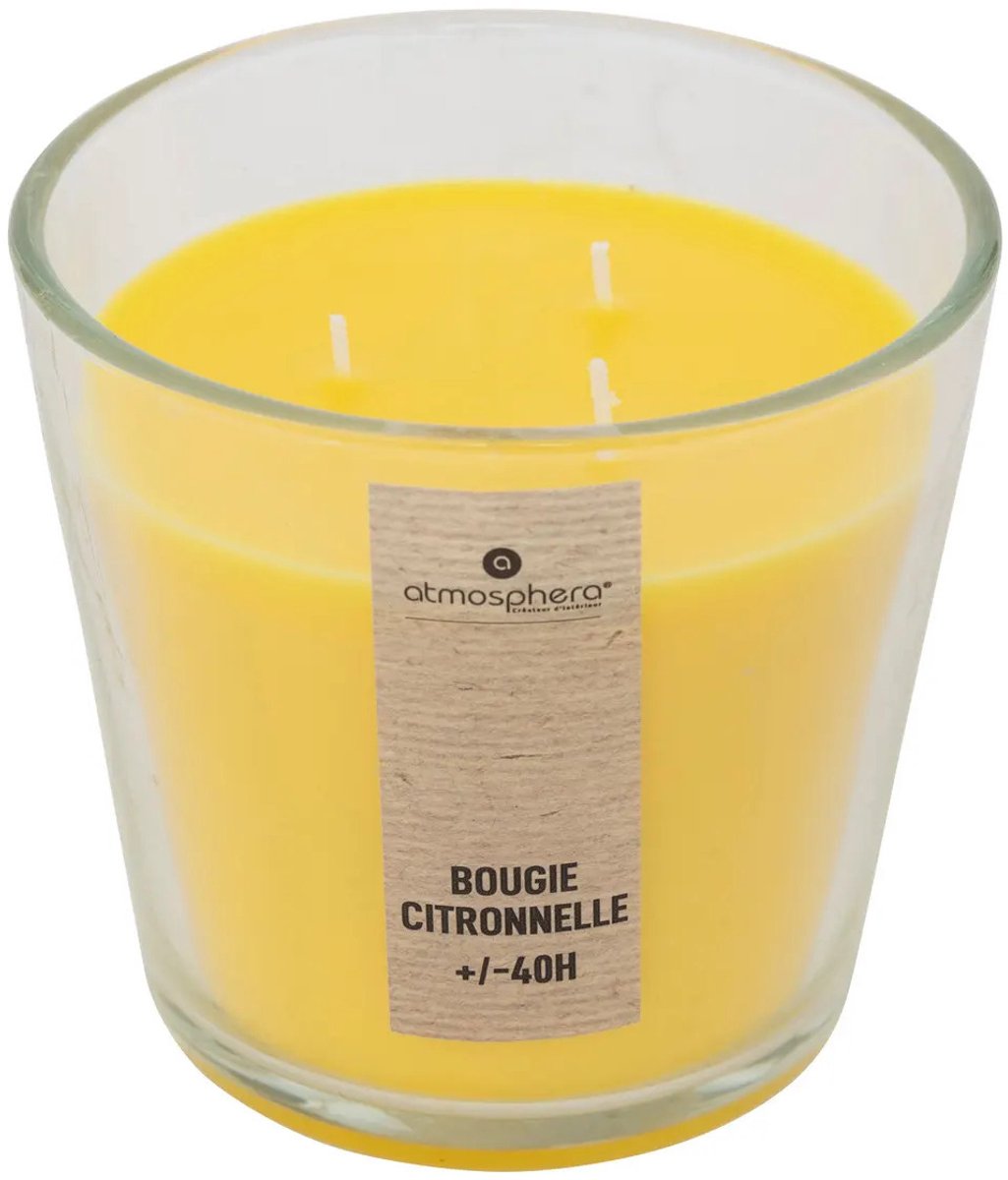 Atmosphera geurkaars citronella in glas – 3 lonten, 40 branduren, 13 x 12 cm