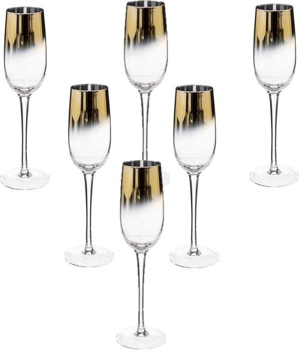Secret de Gourmet Sektgläser/Flöten Arya - 6x Stück gold/transparent - Glas - 210 ml