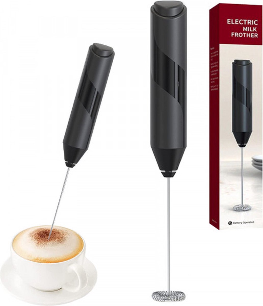 Elektrischer Milchaufschäumer - Milchschäumer - Schwarz - Edelstahl - Kabellos - Cappuccino/Schlagsahne/Salatdressings