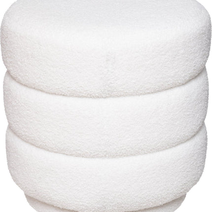 Atmosphera luxe poef velvet Sinan - Teddy wit - H40 cm - Velours - Fluweel - Voetsteun