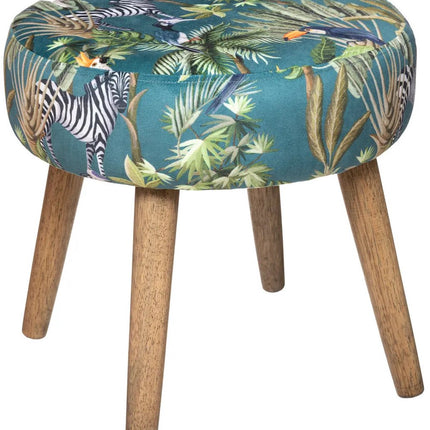 Atmosphera Bijzet krukje Jungle Boogie - groen - hout/stof - D38 x H40 cm - Meubels - Zitten