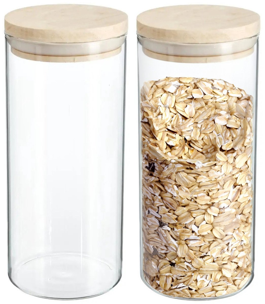 Secret de Gourmet voorraadpot glas 1300 ml – 2 stuks met houten deksel