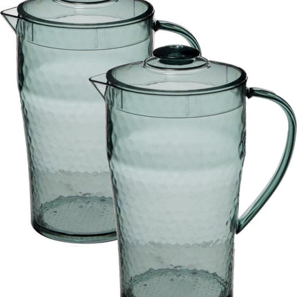 Set van 3x stuks sapkan/schenkkan karaffen met deksel 2 liter transparant groen - Formaat: 20 x 13 x 24,5 cm - Materiaal: kunststof