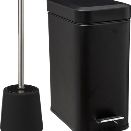 5Five Badkamer/toilet accessoires set - WC-borstel/pedaalemmer 5L- zwart - metaal/polyresin