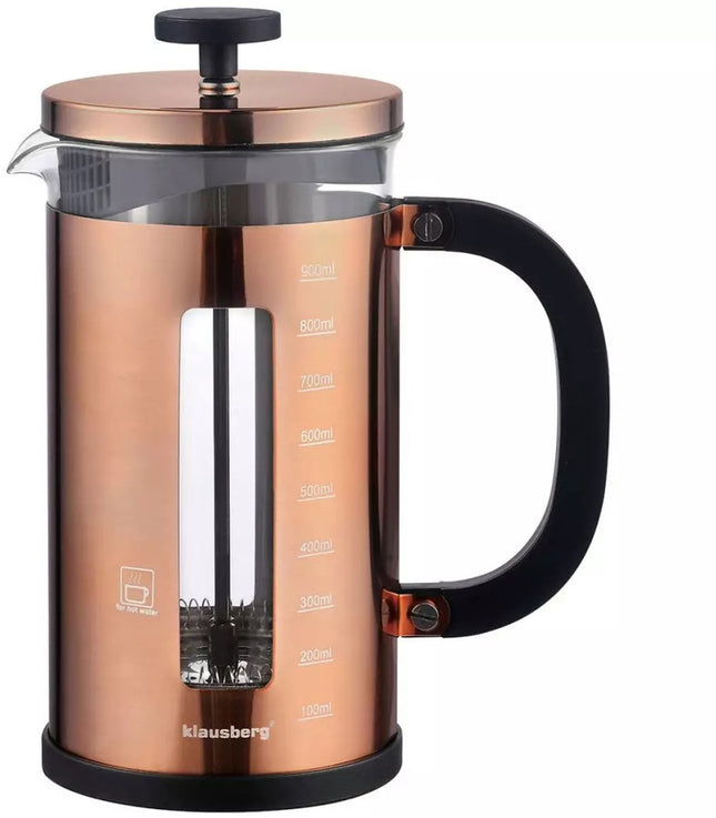 Klausberg KB7740 Koffie / Thee Piston - Koper kleur - 1L -  French Press - Hoogwaardige RVS en Hittebestendigglas -