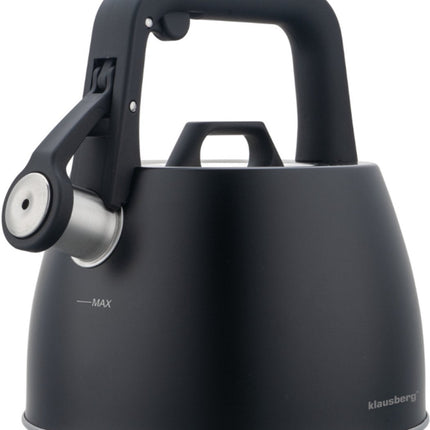 Klausberg 7915 - Fluitketel met fluit - 2.5 liter - RVS - zwart