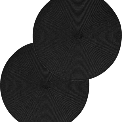 Secret de Gourmet ronde placemat - Set van 6x stuks - zwart - gevlochten kunststof - Dia 38 cm - Onderleggers
