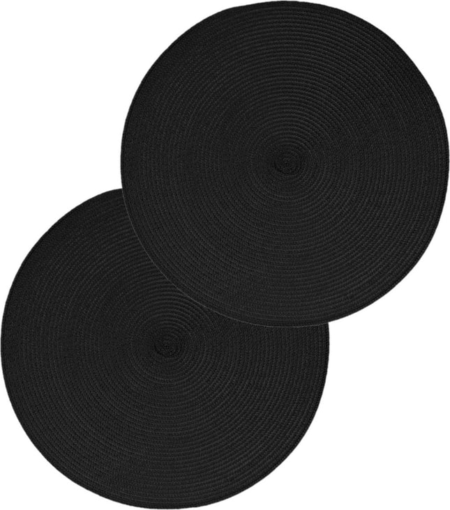 Secret de Gourmet ronde placemat - Set van 6x stuks - zwart - gevlochten kunststof - Dia 38 cm - Onderleggers