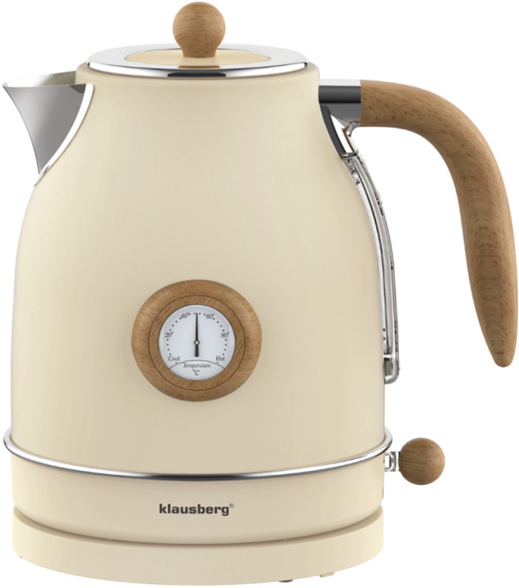 Klausberg KB-9006 Wasserkocher 1.7 Liter Retro Design - Analoges Thermometer - 2200W - 360° Drehbare Basis - Edelstahl 304