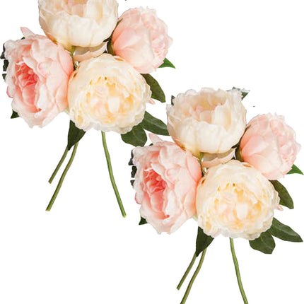 Atmosphera boeket van pioenrozen kunstbloemen - 8 stuks - roze - H30 cm - lichtroze bloemen