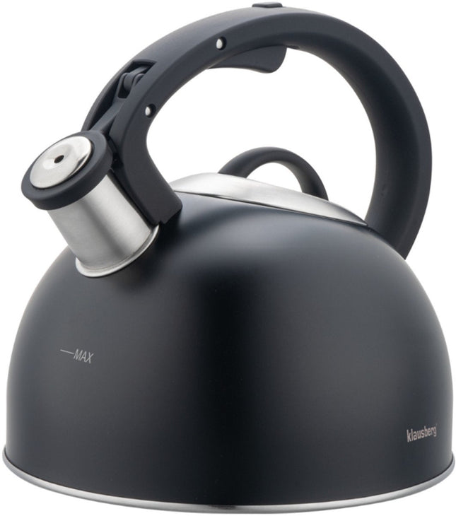 Klausberg 7911 - Fluitketel met fluit - 2.5 liter - RVS - zwart