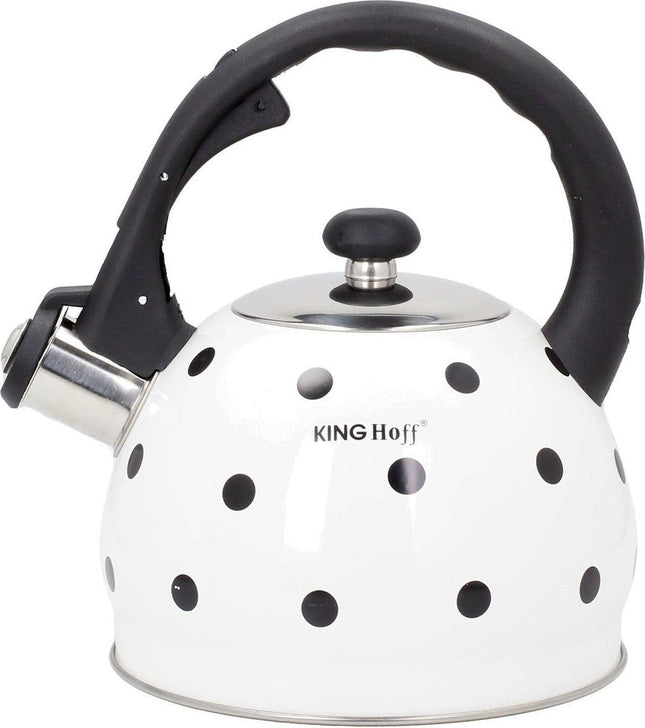 Kinghoff 1050 - Fluitketel - 2 liter - Wit - stippel