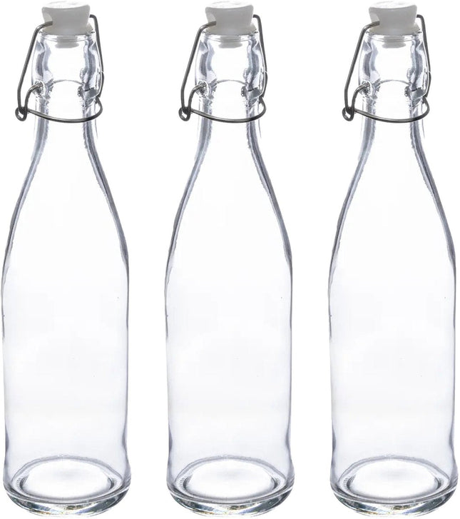 5Five Beugelfles/weckfles - 3x - glas - transparant - luchtdicht - 0.5 liter - waterfles - limonade
