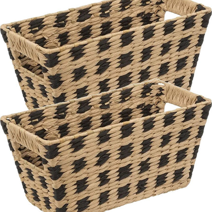 5Five Rieten opbergmand - 4x - gevlochten - beige/zwart - 31 x 15 x 1 - Kast-/badkamer mandjes