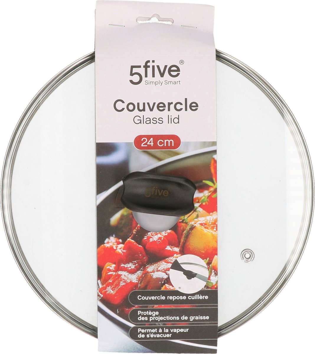 5Five universal pan lid for 24 cm pans - glass - steam vent - D25 x H7 cm