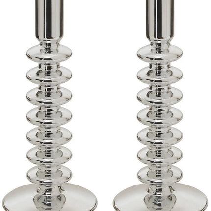 Atmosphera kaarsen kandelaar - 2x - decoratief glas - dinerkaarsen - zilver - D9 x H22 cm