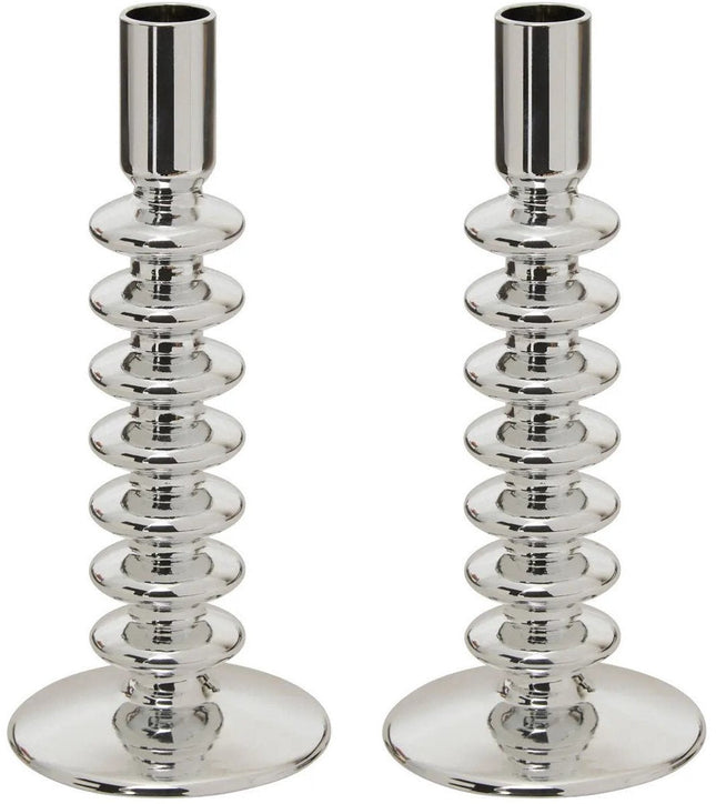 Atmosphera kaarsen kandelaar - 2x - decoratief glas - dinerkaarsen - zilver - D9 x H22 cm