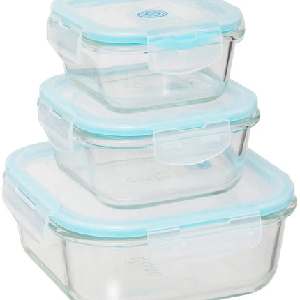 5Five Vershoudbakjes met deksel - glas - set 3x stuks - 330/530/1180 ml - luchtdicht - met clips