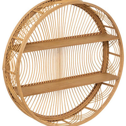 Atmosphera Wandplank ornament Inacio - bruin - bamboe - Boho stijl - rond frame - 2 plankjes - D70 x 15 cm
