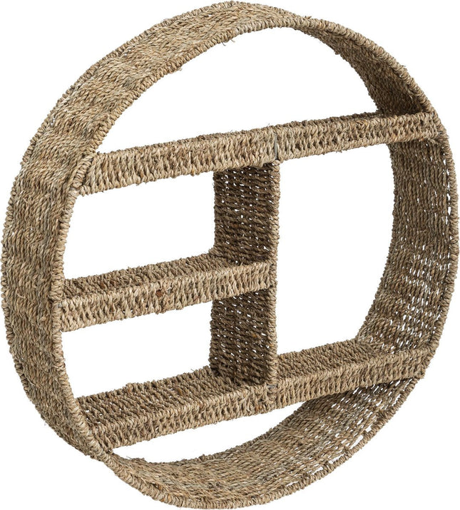 Atmosphera Wandplank/wandbord Aria - bruin - riet - Ibiza stijl - 3 plankjes - D58 x 12 cm