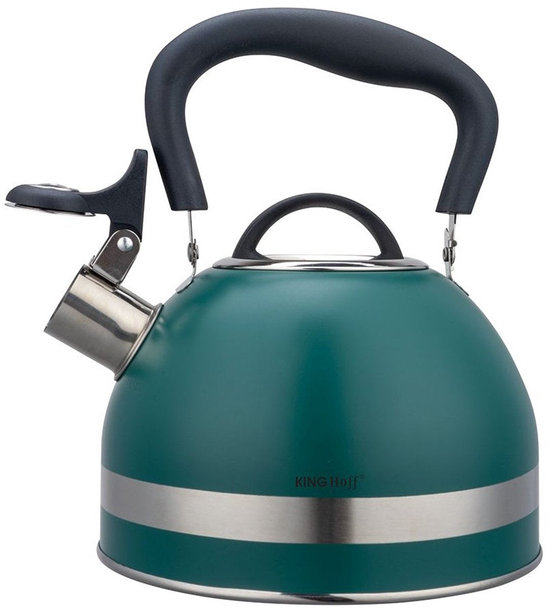 Kinghoff 1855 fluitketel groen – RVS, 1,8 liter, ook voor inductie