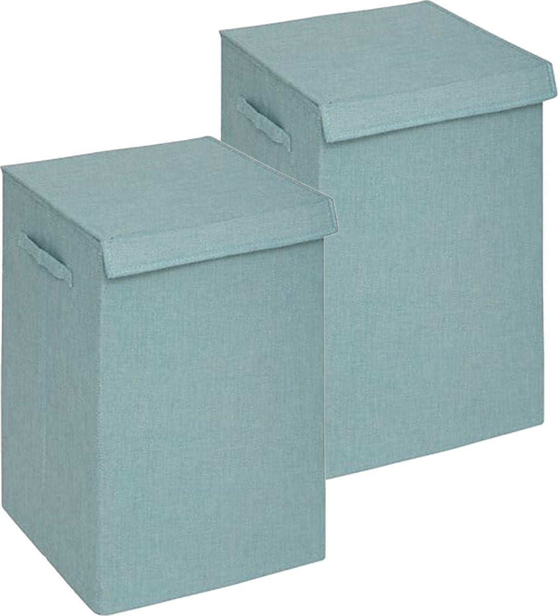 5Five Eureka panier à linge à trier - 2x - 74 litres - bleu clair - 37 x 37 x 60 cm - MDF/Tissu polyester - avec couvercle
