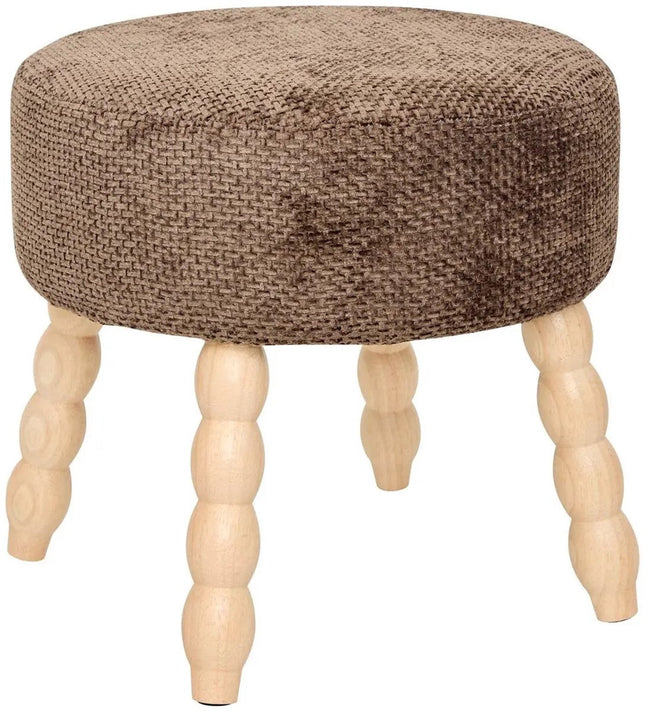 Spolo Tonka Brown Kruk - Multifunctioneel Krukje, Bijzettafeltje of Poef - Houten Poten - Bruin Zitgedeelte -