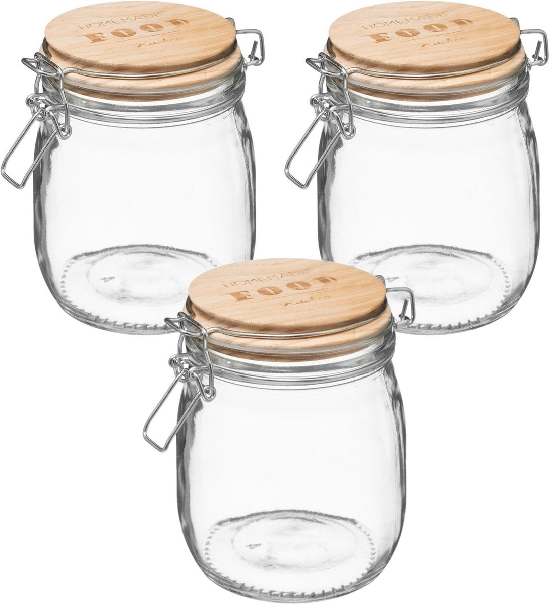 3x Vorratsgläser / Vorratsdosen 0,75 L Glas mit Holzdeckel und Bügelverschluss - 750 ml - Vorratsdosen mit luftdichtem Verschluss